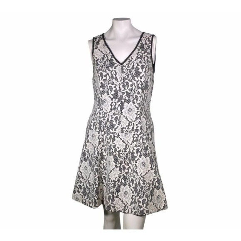 Club Monaco White Grey A Line V Neck Sleeveless Dress 8 Above Knee Fully line